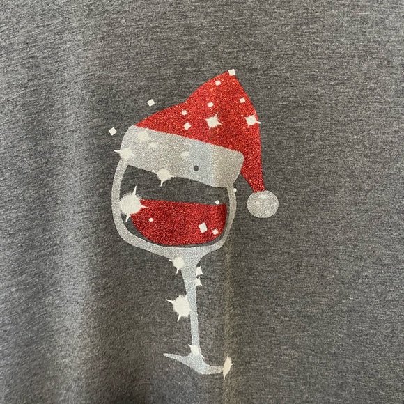 Santa wine Christmas long sleeve pocket gray casual dress - Picture 3 of 7